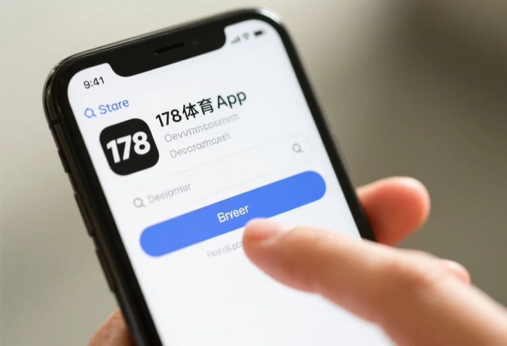 智能手机应用商店界面，用户正在搜索并核对178体育App的开发者信息，界面干净简洁